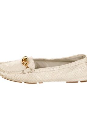 Gucci Women's Cream Snake-Embossed Loafer with Gold Accent